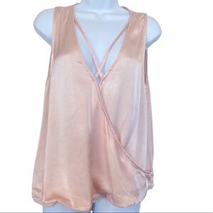 Do+Be Light Pink Faux Satin V Strappy Cut Semi Formal Shirt Size M